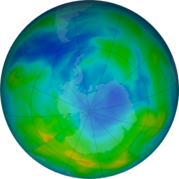 Antarctic ozone map for 07 May 2018